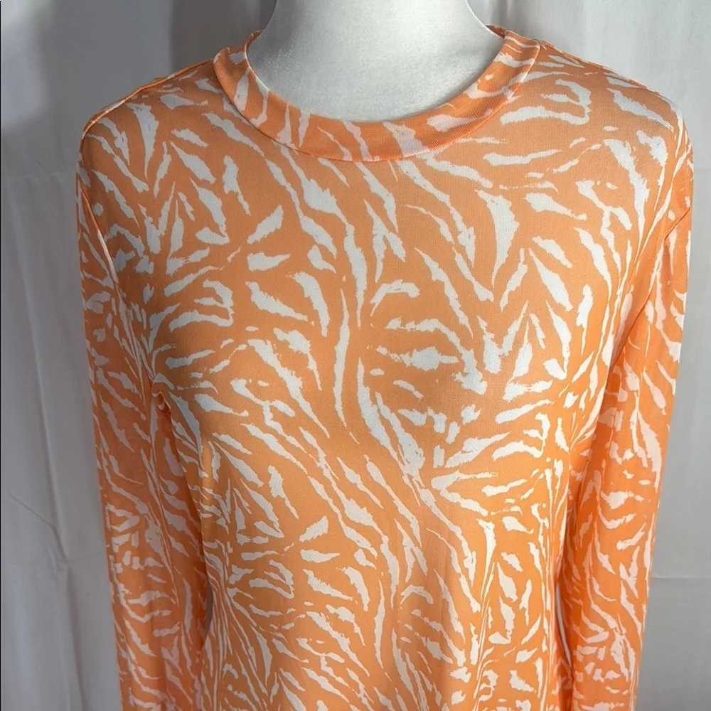 AFRM Mesh Sheer Orange Print Midi Dress 1X - Picture 4 of 10